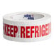 A roll of white Tape Logic carton sealer tape with red text that says "Keep Refrigerated"