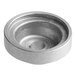A silver metal pulley with a round center hole.