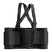 A black belt with adjustable straps and a buckle.