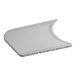 A white rectangular thickness gauge plate with a curved metal handle and circular hole.