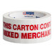 A roll of Tape Logic "Mixed Merchandise" carton sealer tape with red text on a white background.
