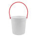 A white Howw Manufacturing plastic drink bucket with red handles.