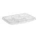 A clear Inline Plastics rectangular platter with 7 compartments and a lid.