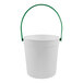 A white Howw Manufacturing plastic drink bucket with green handle.