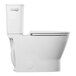 An American Standard white floor mount toilet with the seat down.