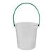 A clear plastic drink bucket with green handles.