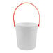 A white Howw Manufacturing plastic drink bucket with an orange handle.