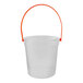A clear plastic bucket with orange handles.