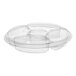 A clear PET round platter with 5 compartments.