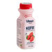 A case of 24 pink plastic bottles of Lifeway Low-Fat Strawberry Kefir with a label.