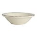A white Homer Laughlin china bowl with a red rim.