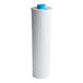 A white cylinder with a blue lid.