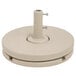 A white plastic cylinder with a metal handle for an umbrella stand.