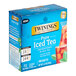 A blue box of Twinings Unsweetened Black Iced Tea Bags with a label.