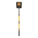 A Seymour Midwest Structron square point shovel with a yellow pole and black border.