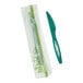 A package of Stalk Market green compostable plastic knives.