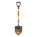 A Seymour Midwest Structron round point shovel with a yellow handle and black and silver tip.