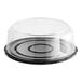 A clear plastic container with a black ring lid.