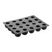 A black silicone baking tray with 20 sphere cavities.
