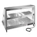 A Hatco stainless steel countertop heated display case with curved glass doors over two shelves.