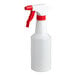 A white and red spray bottle with a white cap.