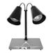 A black Hanson Heat Lamps carving station base with two lamps on a metal surface.