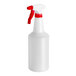 A white plastic bottle with a red sprayer.