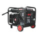 A black Tomahawk portable welder generator with red wheels.