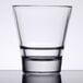 A close-up of a Libbey Endeavor stackable rocks glass.