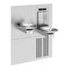 A stainless steel Haws RIVIVE Hydration Station with two drinking fountains.