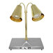 A Hanson Heat Lamps brass metal carving station with two lamps.