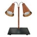 A Hanson Heat Lamps carving station with a copper base holding two rectangular copper lamps.