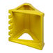 A yellow metal Ideal Warehouse wheel chock with holes.