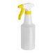 A white plastic spray bottle with a yellow sprayer.