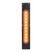 A rectangular black and orange LED light with bright orange lights on the sides.