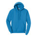 A Port & Company sapphire blue core fleece pullover hoodie with a hood.