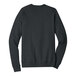 The back of a dark gray Bella + Canvas sponge fleece raglan sweatshirt with a white logo on it.