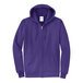 A Port & Company purple zip-up hoodie with a zipper.