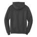 A black heather hooded sweatshirt by Port & Company.