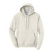 A Port & Company oatmeal heather core fleece pullover hoodie with long sleeves.