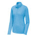 A Sport-Tek women's pond blue heather quarter-zip pullover with long sleeves.