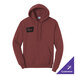A maroon unisex pullover hoodie sweatshirt with a front pocket and a small customizable design on the left chest.