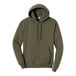 An olive green Port & Company sweatshirt with a hood.