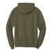 A back view of a Port & Company olive drab green core fleece pullover hoodie.