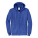 A Port & Company Heather Royal blue zip-up hoodie with a white label.