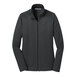 A Port Authority women's full-zip jacket in iron gray and black with a vertical texture and long sleeves.