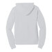 A close up of a white Bella + Canvas Sponge Fleece pullover hoodie with a hood.