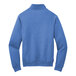 A blue Port & Company quarter-zip sweatshirt with long sleeves and a zipper.