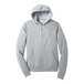 A grey Bella + Canvas pullover hoodie with white strings.