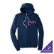 A navy blue unisex pullover hoodie sweatshirt with a front pocket and customizable logo on the chest.